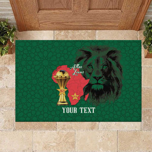 Morocco Football Custom Rubber Doormat Atlas Lions Champions African Green Islamic Pattern