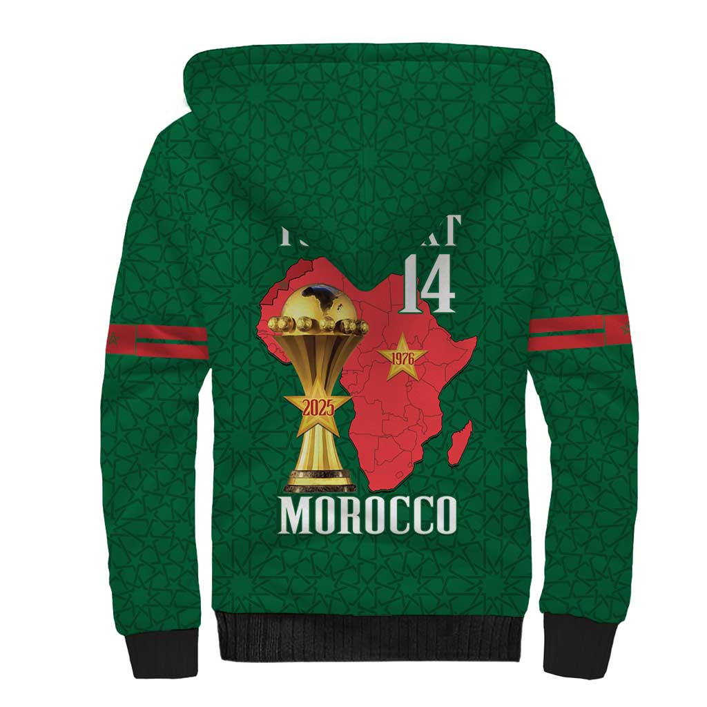 Morocco Football Custom Sherpa Hoodie Atlas Lions Champions African Green Islamic Pattern