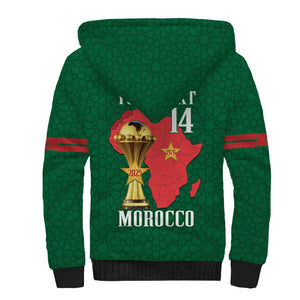 Morocco Football Custom Sherpa Hoodie Atlas Lions Champions African Green Islamic Pattern