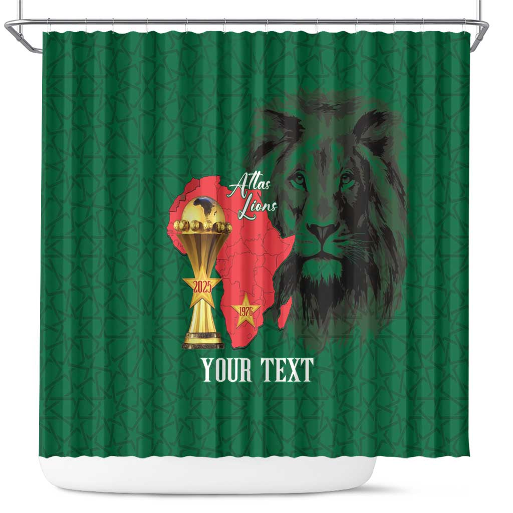 Morocco Football Custom Shower Curtain Atlas Lions Champions African Green Islamic Pattern