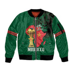 Morocco Football Custom Sleeve Zip Bomber Jacket Atlas Lions Champions African Green Islamic Pattern