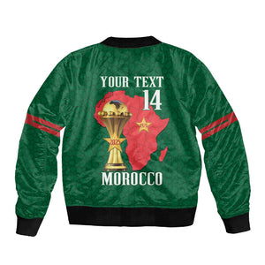 Morocco Football Custom Sleeve Zip Bomber Jacket Atlas Lions Champions African Green Islamic Pattern