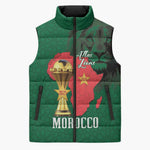 Morocco Football Custom Sleeveless Puffer Jacket Atlas Lions Champions African Green Islamic Pattern