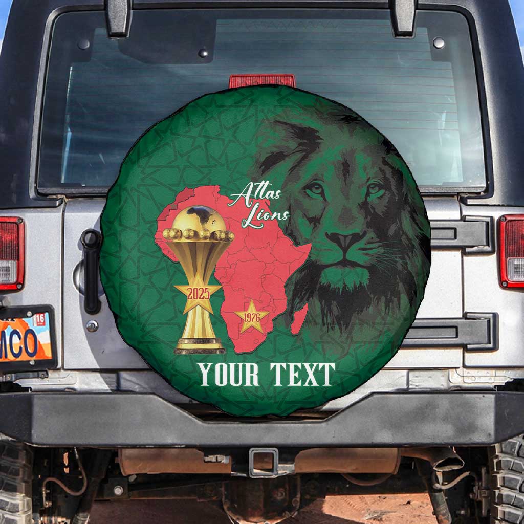 Morocco Football Custom Spare Tire Cover Atlas Lions Champions African Green Islamic Pattern