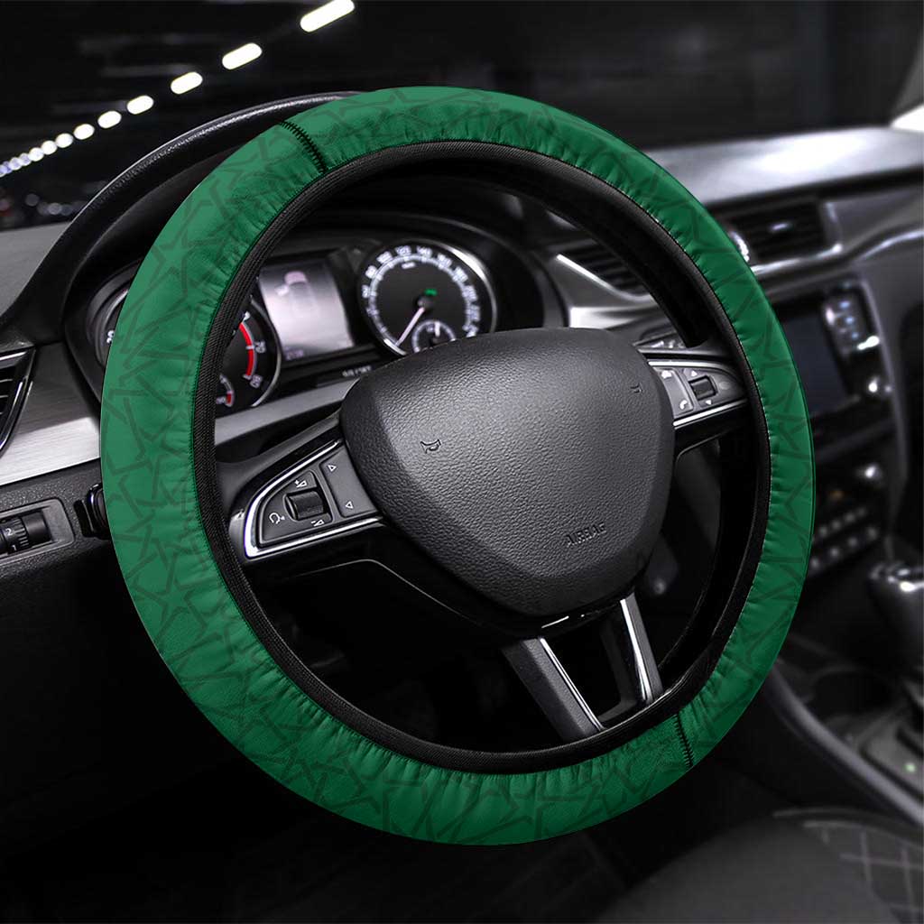 Morocco Football Steering Wheel Cover Atlas Lions Champions African Green Islamic Pattern