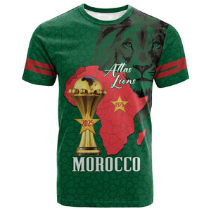 Morocco Football Custom T shirt Atlas Lions Champions African Green Islamic Pattern
