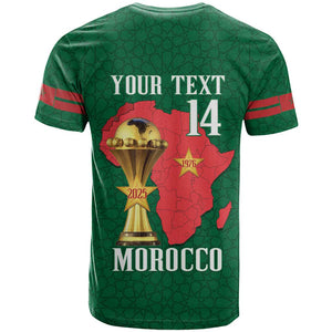 Morocco Football Custom T shirt Atlas Lions Champions African Green Islamic Pattern