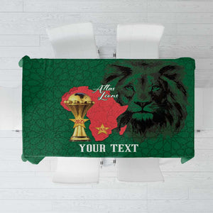 Morocco Football Custom Tablecloth Atlas Lions Champions African Green Islamic Pattern