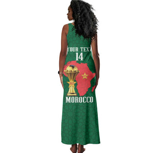 Morocco Football Custom Tank Maxi Dress Atlas Lions Champions African Green Islamic Pattern