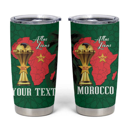 Morocco Football Custom Tumbler Cup Atlas Lions Champions African Green Islamic Pattern