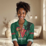 Morocco Football Custom Women Casual Shirt Atlas Lions Champions African Green Islamic Pattern