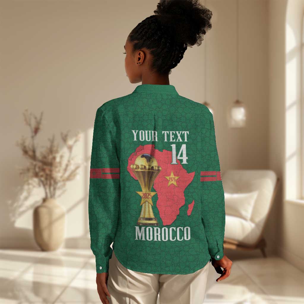 Morocco Football Custom Women Casual Shirt Atlas Lions Champions African Green Islamic Pattern