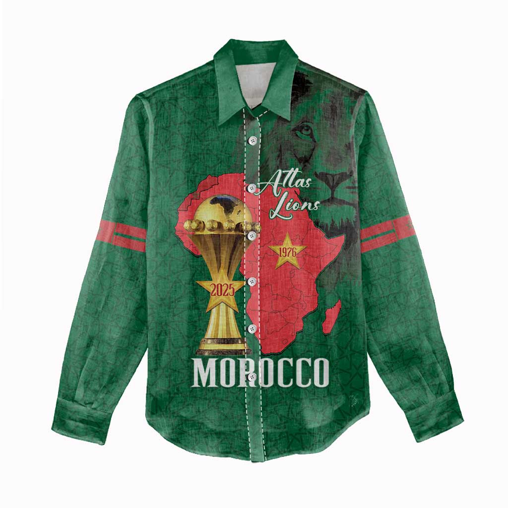 Morocco Football Custom Women Casual Shirt Atlas Lions Champions African Green Islamic Pattern