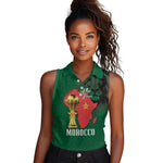 Morocco Football Custom Women Sleeveless Polo Shirt Atlas Lions Champions African Green Islamic Pattern