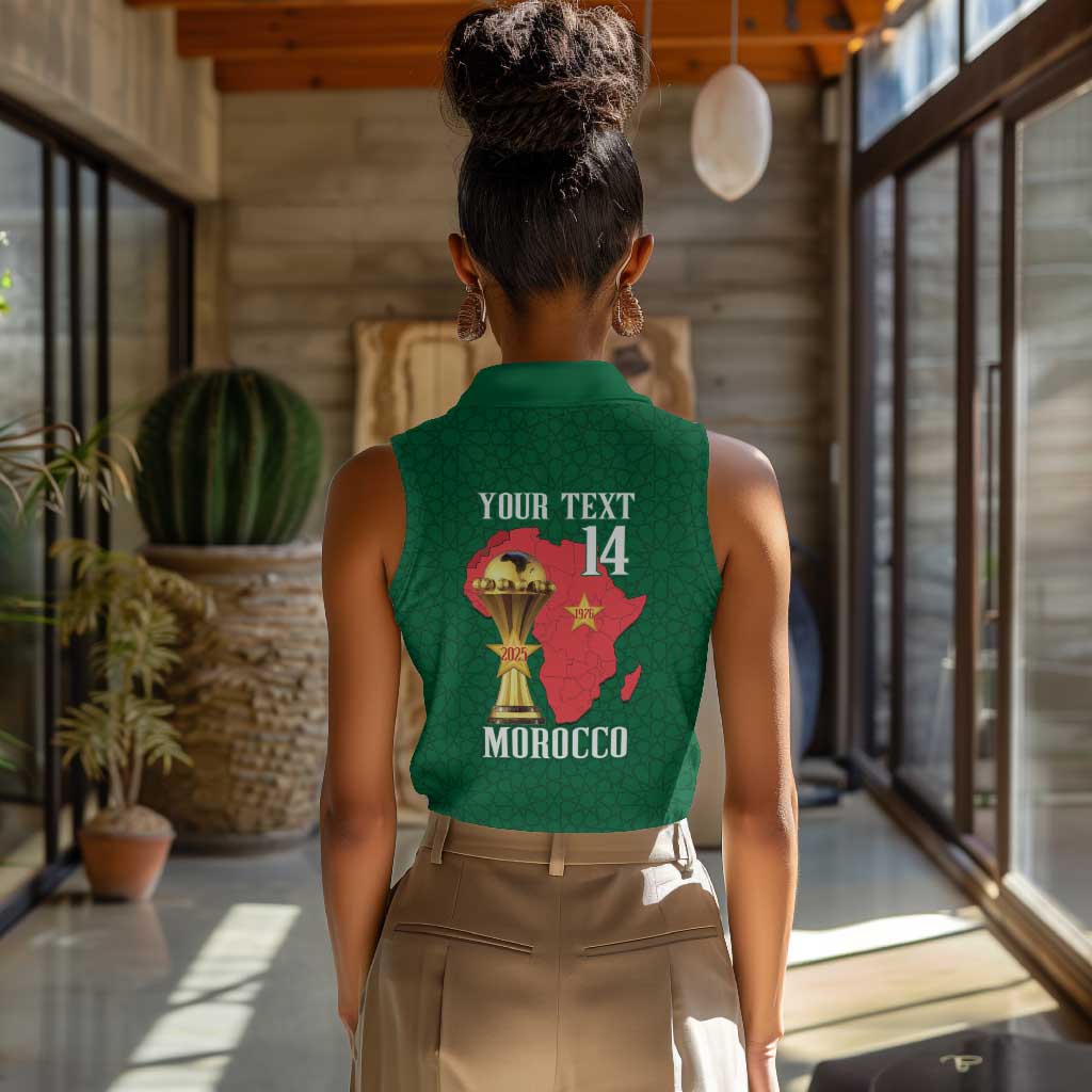 Morocco Football Custom Women Sleeveless Polo Shirt Atlas Lions Champions African Green Islamic Pattern