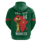 Morocco Football Custom Zip Hoodie Atlas Lions Champions African Green Islamic Pattern