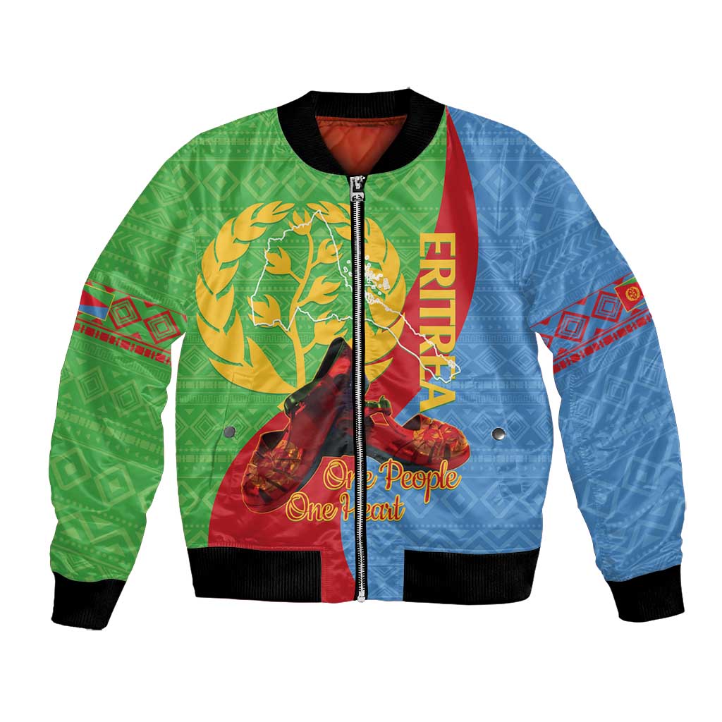 Personalised Eritrea Independence Day Bomber Jacket Shida Shoes Olive Branch African Pattern
