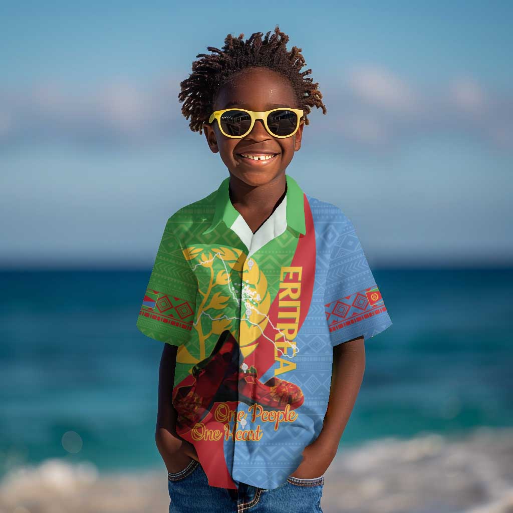 Personalised Eritrea Independence Day Kid Hawaiian Shirt Shida Shoes Olive Branch African Pattern