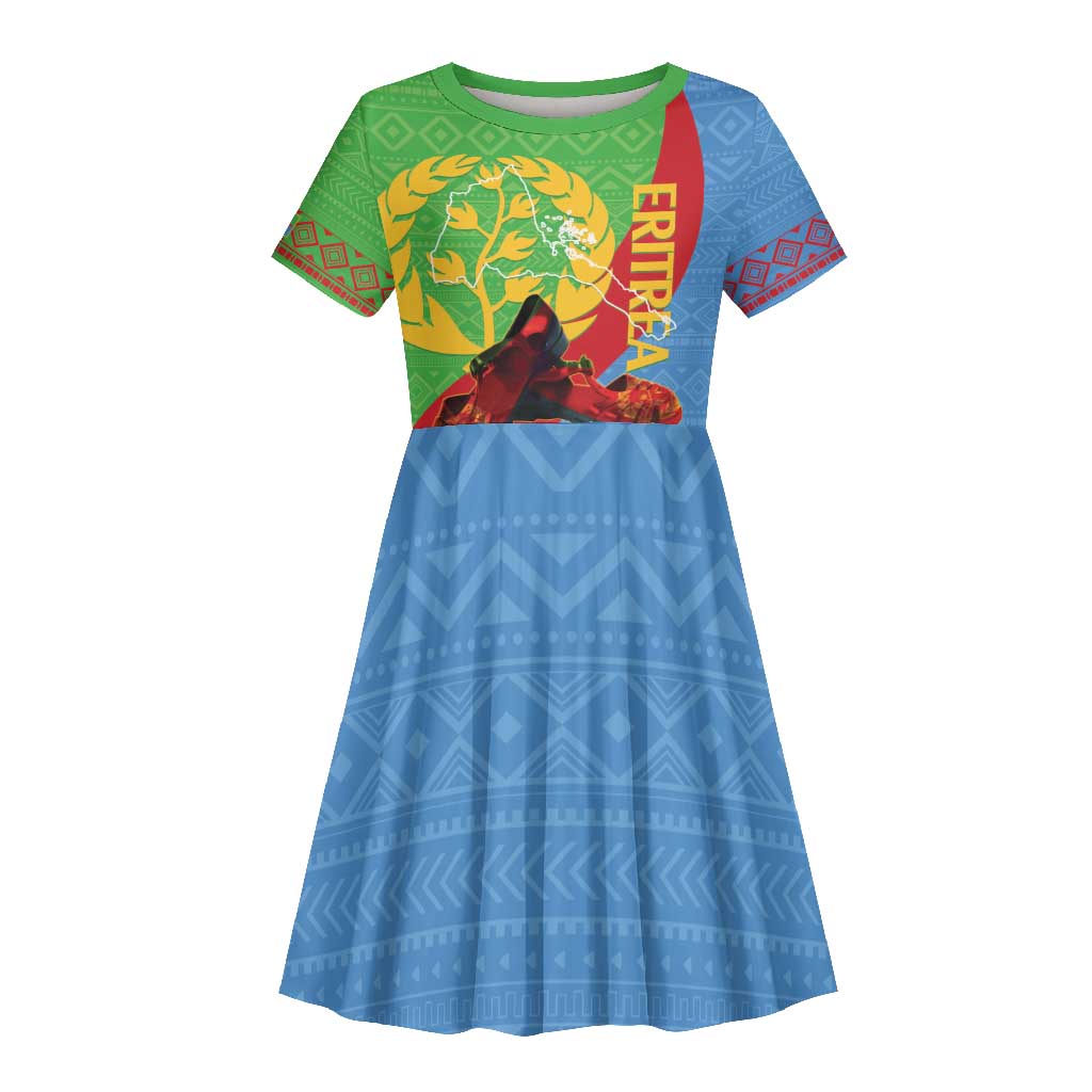 Personalised Eritrea Independence Day Kid Short Sleeve Dress Shida Shoes Olive Branch African Pattern