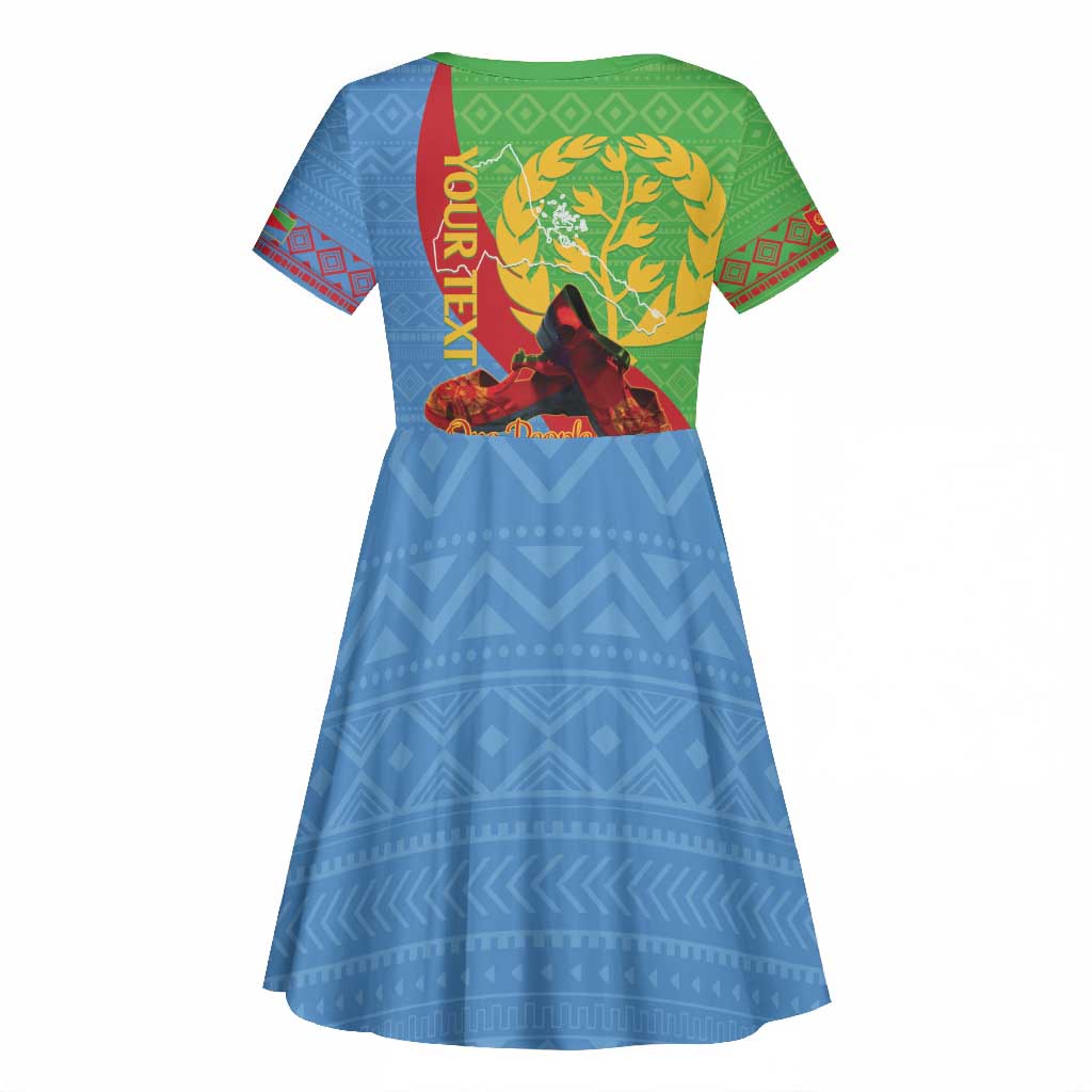 Personalised Eritrea Independence Day Kid Short Sleeve Dress Shida Shoes Olive Branch African Pattern