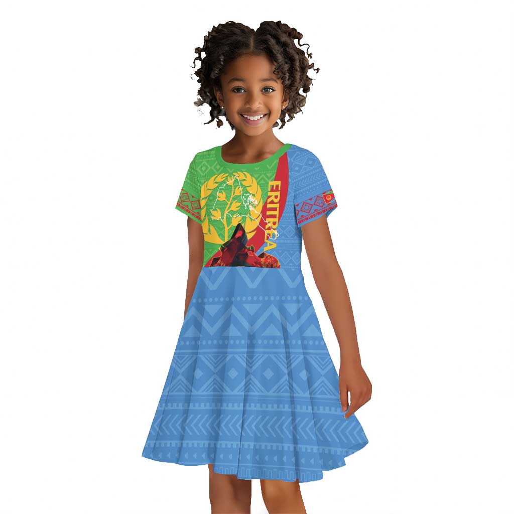 Personalised Eritrea Independence Day Kid Short Sleeve Dress Shida Shoes Olive Branch African Pattern
