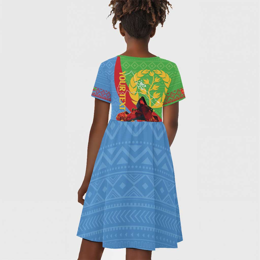 Personalised Eritrea Independence Day Kid Short Sleeve Dress Shida Shoes Olive Branch African Pattern