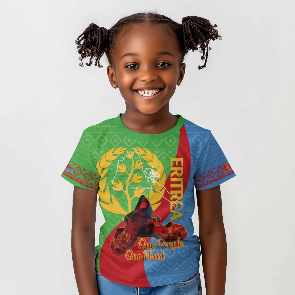 Personalised Eritrea Independence Day Kid T shirt Shida Shoes Olive Branch African Pattern