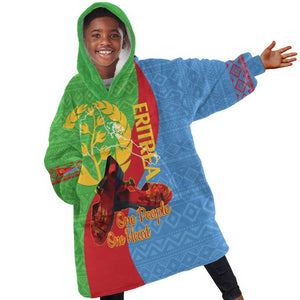 Personalised Eritrea Independence Day Kid Wearable Blanket Hoodie Shida Shoes Olive Branch African Pattern