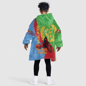 Personalised Eritrea Independence Day Kid Wearable Blanket Hoodie Shida Shoes Olive Branch African Pattern