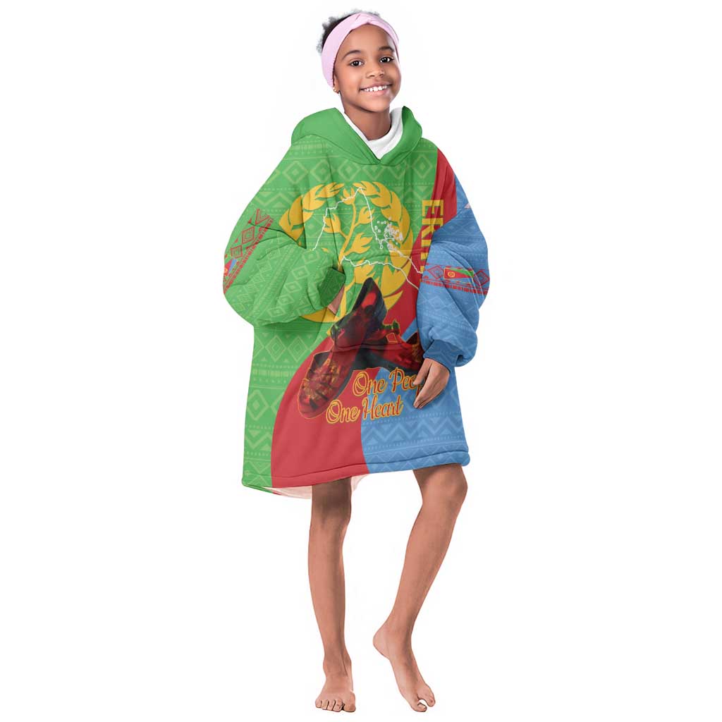 Personalised Eritrea Independence Day Kid Wearable Blanket Hoodie Shida Shoes Olive Branch African Pattern