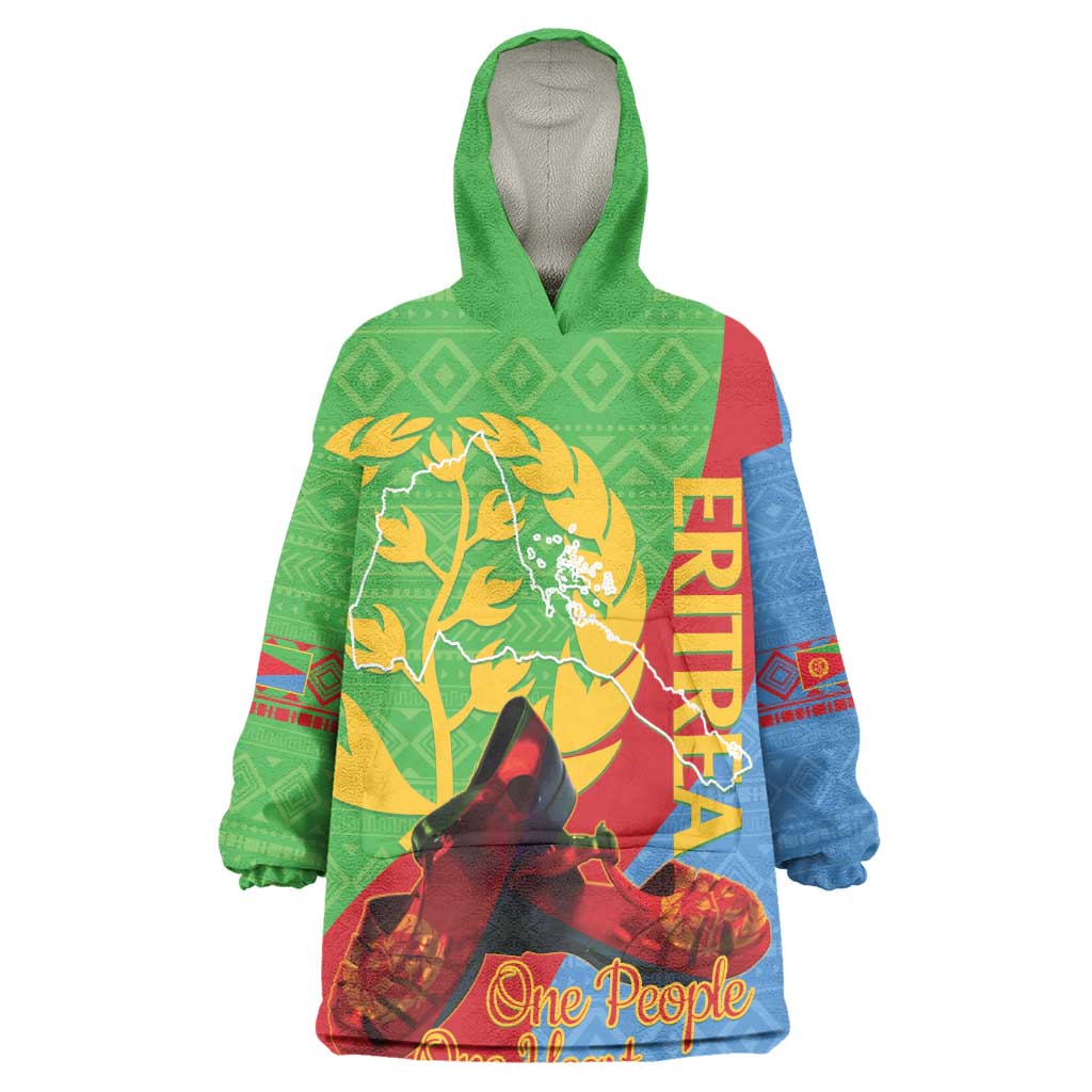 Personalised Eritrea Independence Day Kid Wearable Blanket Hoodie Shida Shoes Olive Branch African Pattern