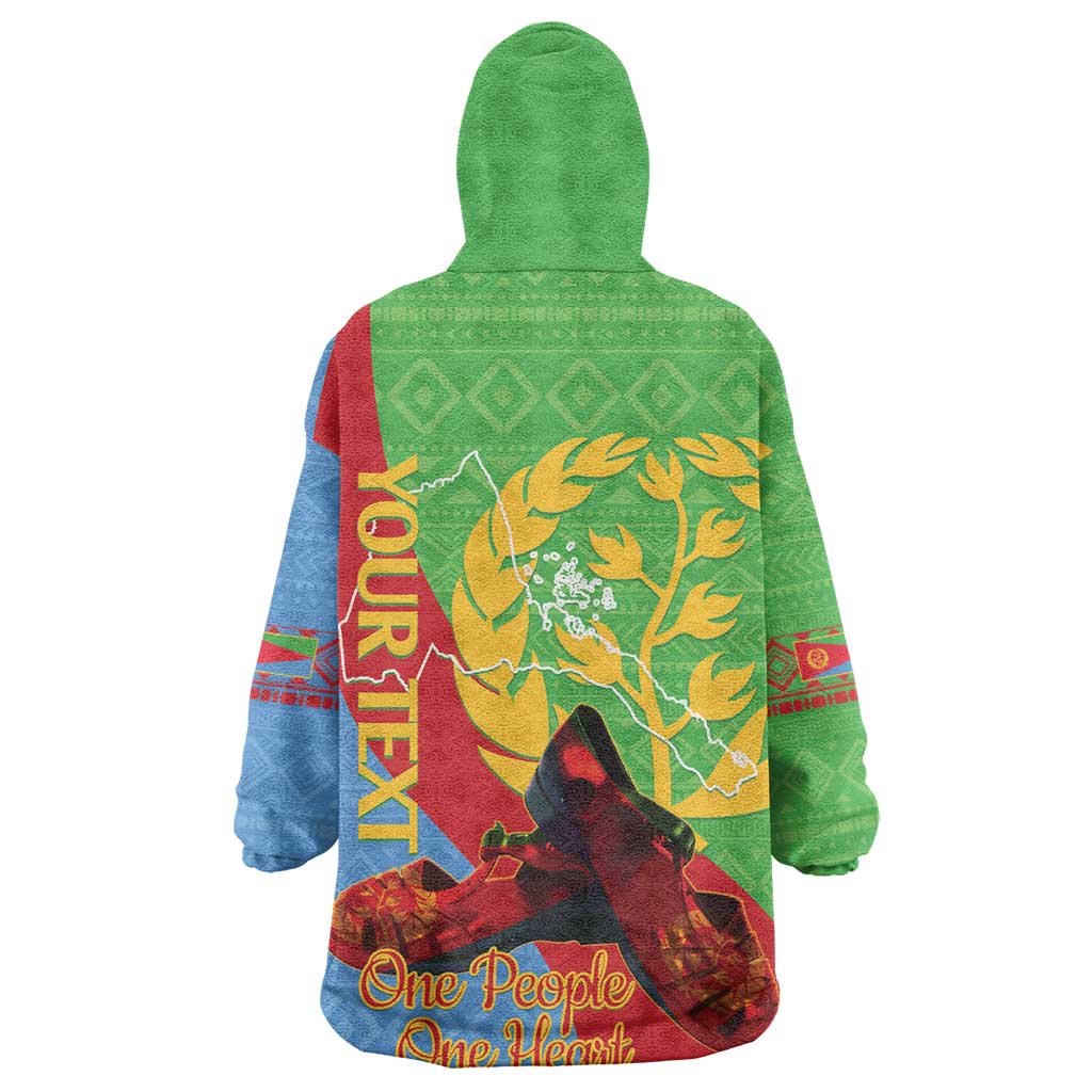 Personalised Eritrea Independence Day Kid Wearable Blanket Hoodie Shida Shoes Olive Branch African Pattern