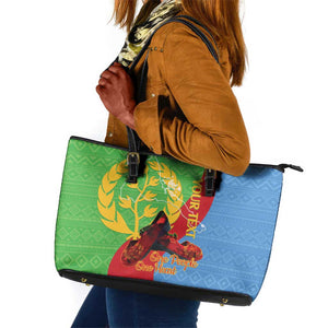 Personalised Eritrea Independence Day Leather Tote Bag Shida Shoes Olive Branch African Pattern