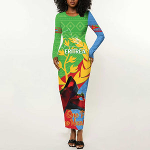Personalised Eritrea Independence Day Long Sleeve Bodycon Dress Shida Shoes Olive Branch African Pattern LT14