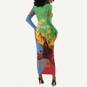 Personalised Eritrea Independence Day Long Sleeve Bodycon Dress Shida Shoes Olive Branch African Pattern LT14