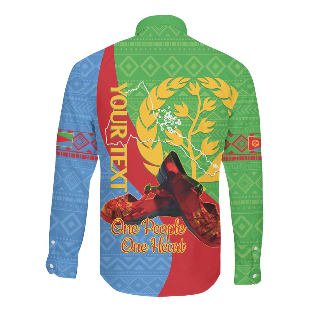 Personalised Eritrea Independence Day Long Sleeve Button Shirt Shida Shoes Olive Branch African Pattern