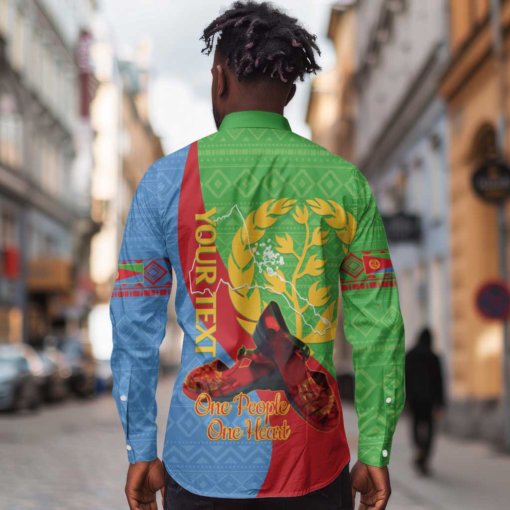 Personalised Eritrea Independence Day Long Sleeve Button Shirt Shida Shoes Olive Branch African Pattern