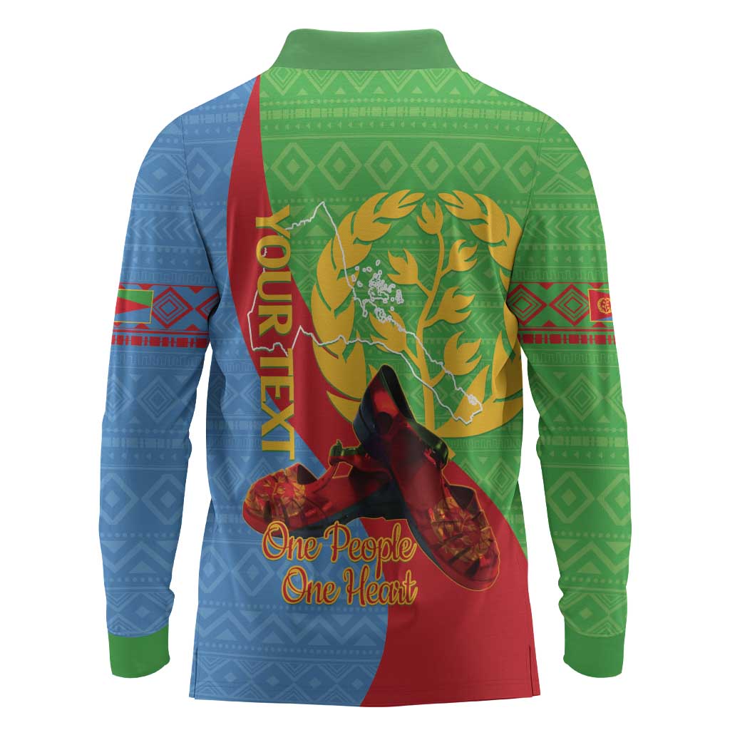 Personalised Eritrea Independence Day Long Sleeve Polo Shirt Shida Shoes Olive Branch African Pattern