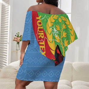 Personalised Eritrea Independence Day Off Shoulder Short Dress Shida Shoes Olive Branch African Pattern