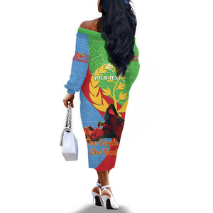 Personalised Eritrea Independence Day Off The Shoulder Long Sleeve Dress Shida Shoes Olive Branch African Pattern