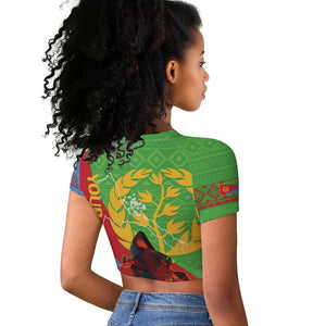 Personalised Eritrea Independence Day Raglan Cropped T shirt Shida Shoes Olive Branch African Pattern