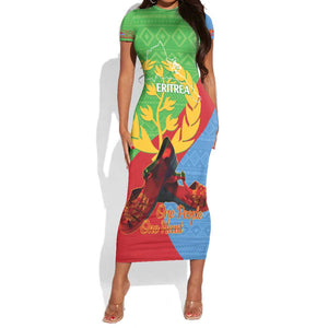 Personalised Eritrea Independence Day Short Sleeve Bodycon Dress Shida Shoes Olive Branch African Pattern LT14