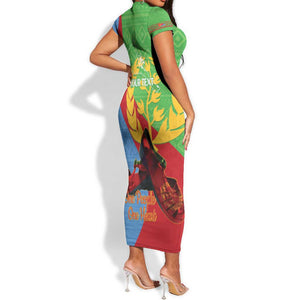 Personalised Eritrea Independence Day Short Sleeve Bodycon Dress Shida Shoes Olive Branch African Pattern LT14