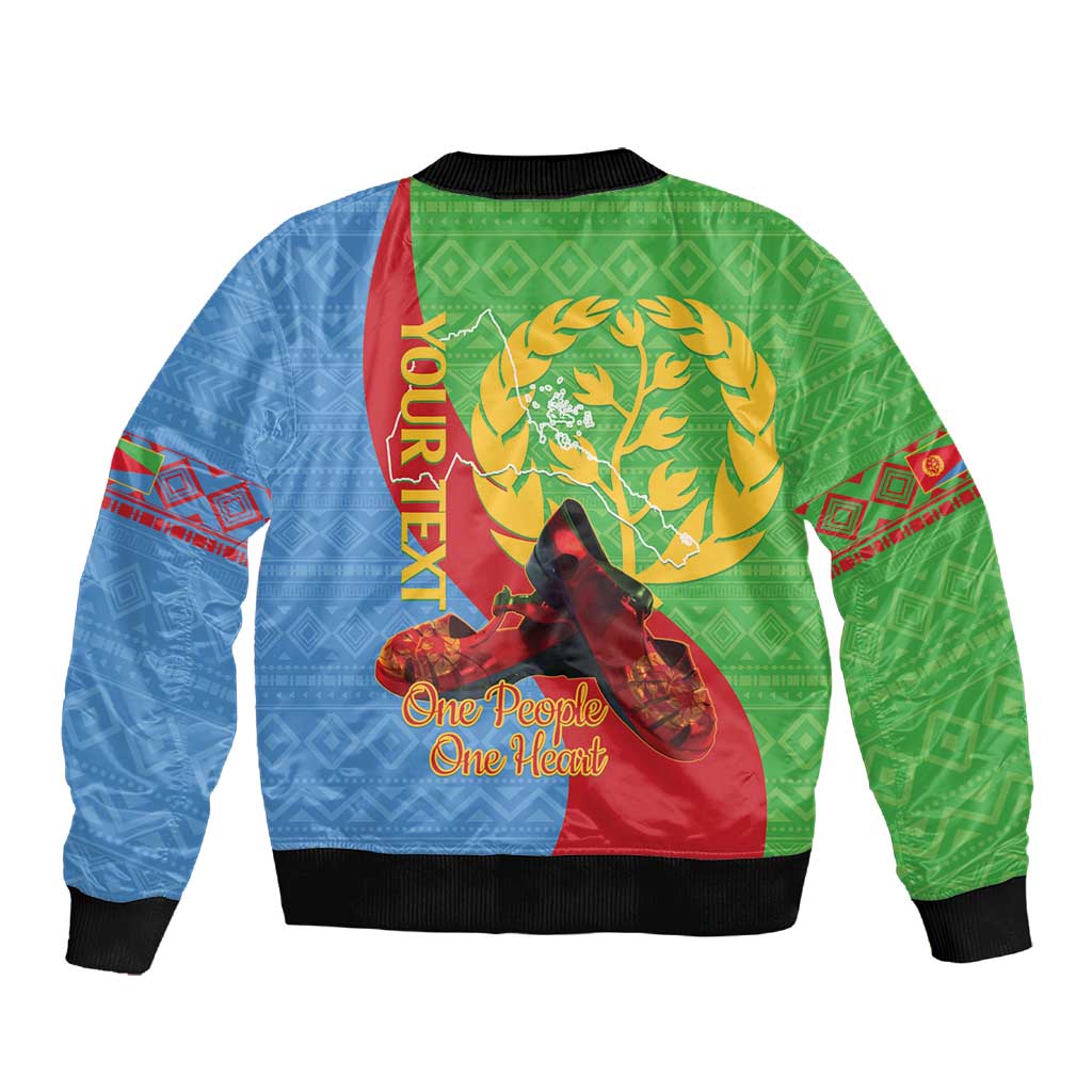 Personalised Eritrea Independence Day Sleeve Zip Bomber Jacket Shida Shoes Olive Branch African Pattern