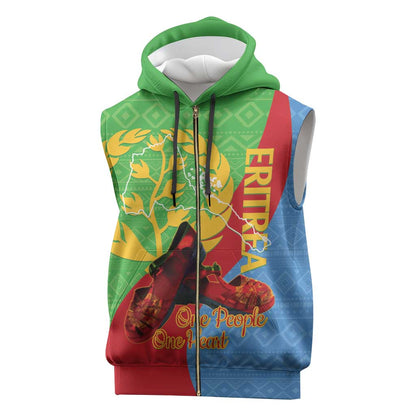 Personalised Eritrea Independence Day Sleeveless Zip Hoodie Shida Shoes Olive Branch African Pattern - African Pride