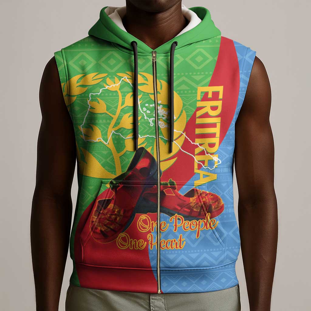 Personalised Eritrea Independence Day Sleeveless Zip Hoodie Shida Shoes Olive Branch African Pattern - African Pride