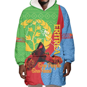 Personalised Eritrea Independence Day Wearable Blanket Hoodie Shida Shoes Olive Branch African Pattern