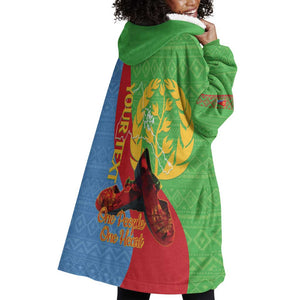 Personalised Eritrea Independence Day Wearable Blanket Hoodie Shida Shoes Olive Branch African Pattern