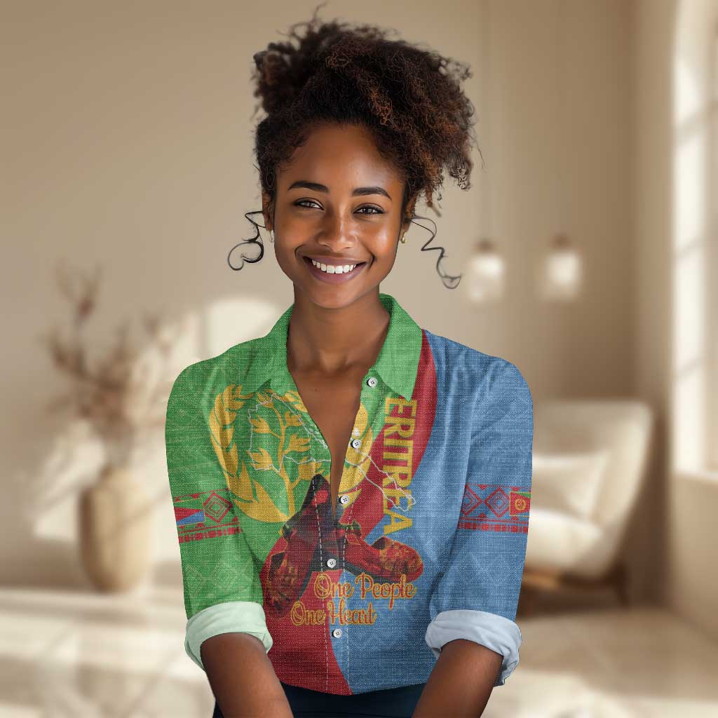 Personalised Eritrea Independence Day Women Casual Shirt Shida Shoes Olive Branch African Pattern