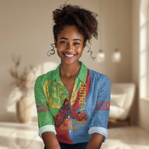 Personalised Eritrea Independence Day Women Casual Shirt Shida Shoes Olive Branch African Pattern